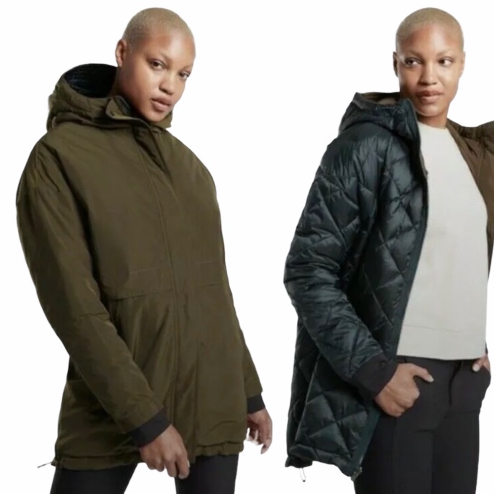 Athleta Vortex Women's Green Reversible Down Jacket Coat, Size L